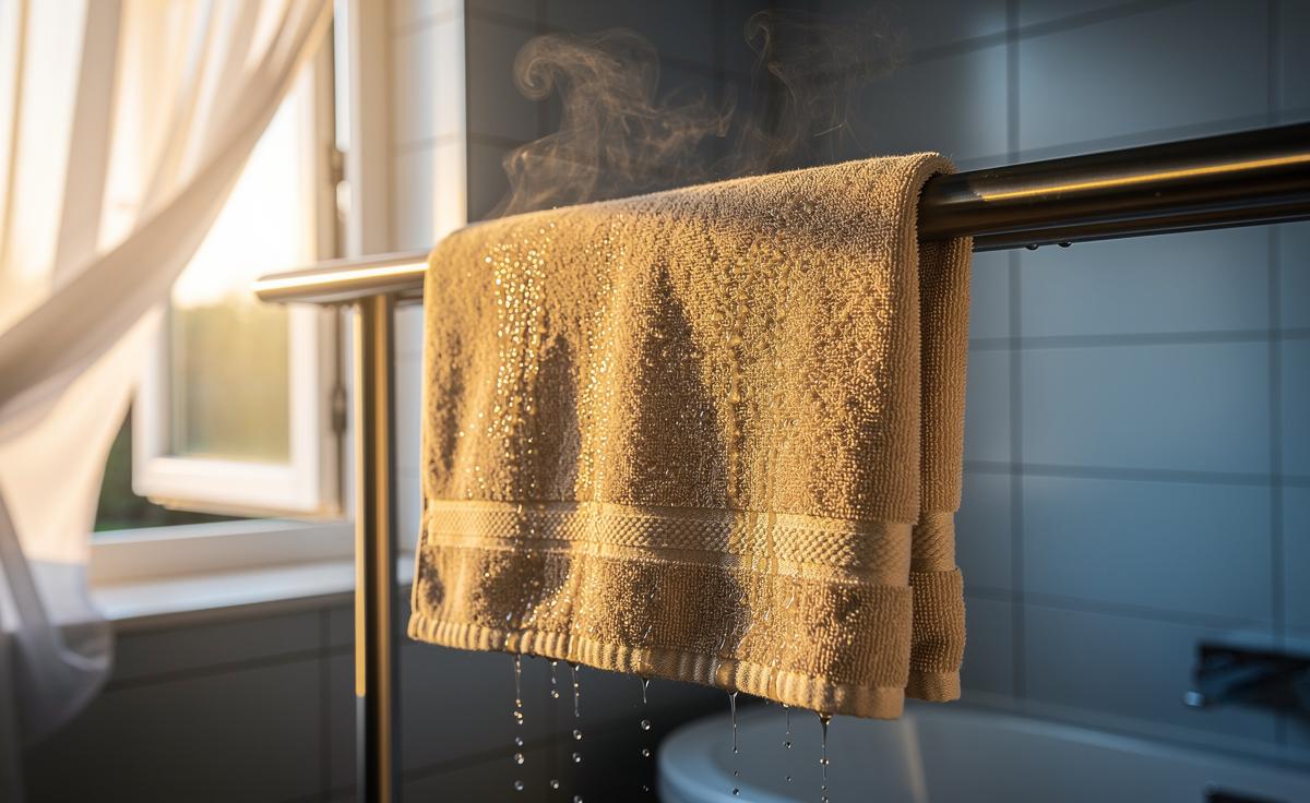 Bath towel drape dries faster naturally: how aligned fibre direction aids evaporation